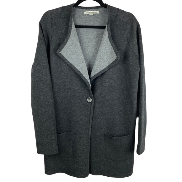 CATHERINE Malandrino Charcoal Grey Knit One Button Blazer Cardigan Large - Picture 1 of 11